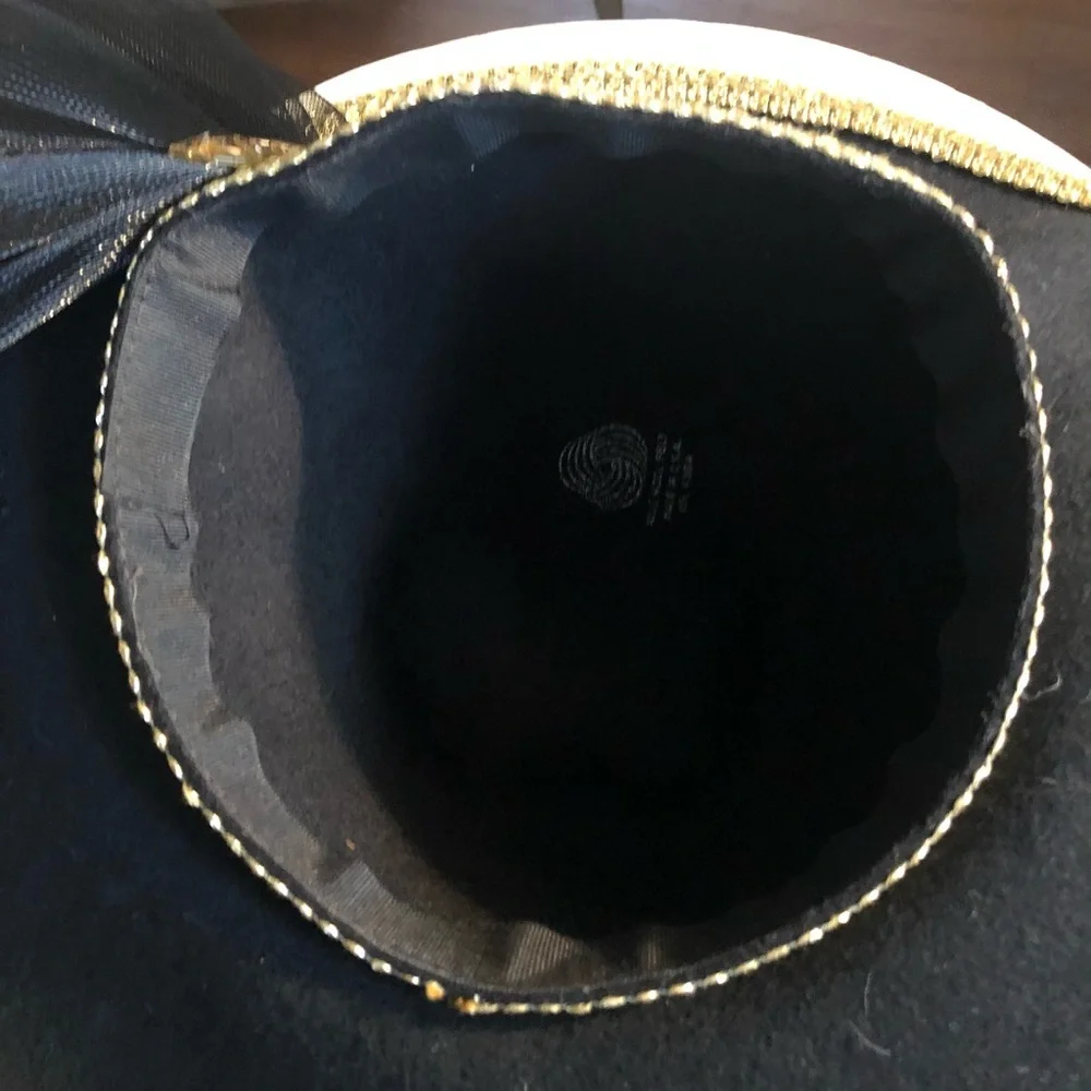 Vintage Couture Wide Brim Black & Gold Hat - Picture 11 of 14